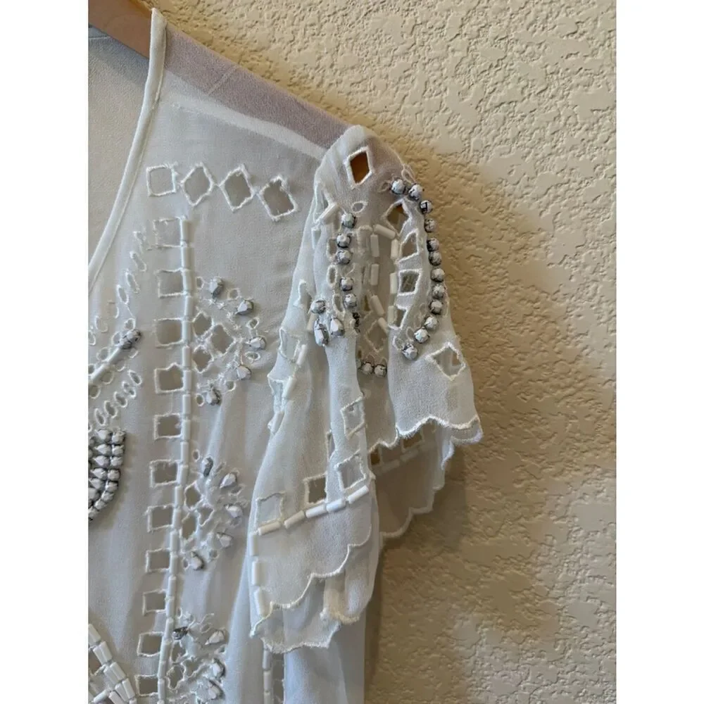 LOVERS+FRIENDS BEADS EMBROIDERED IVORY/white  COLOR SIZE Medium BLOUSE
